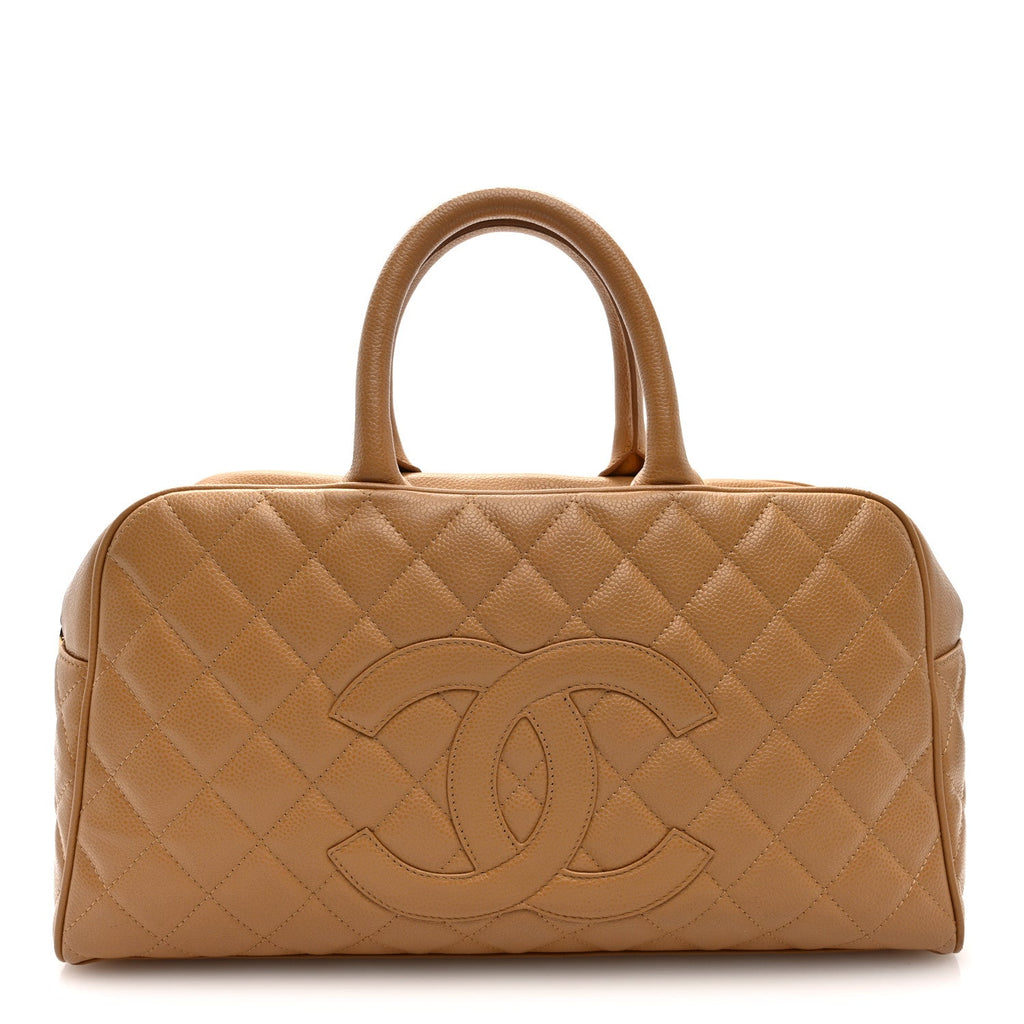 Chanel Caviar Quilted Large Bowler Bag Beige