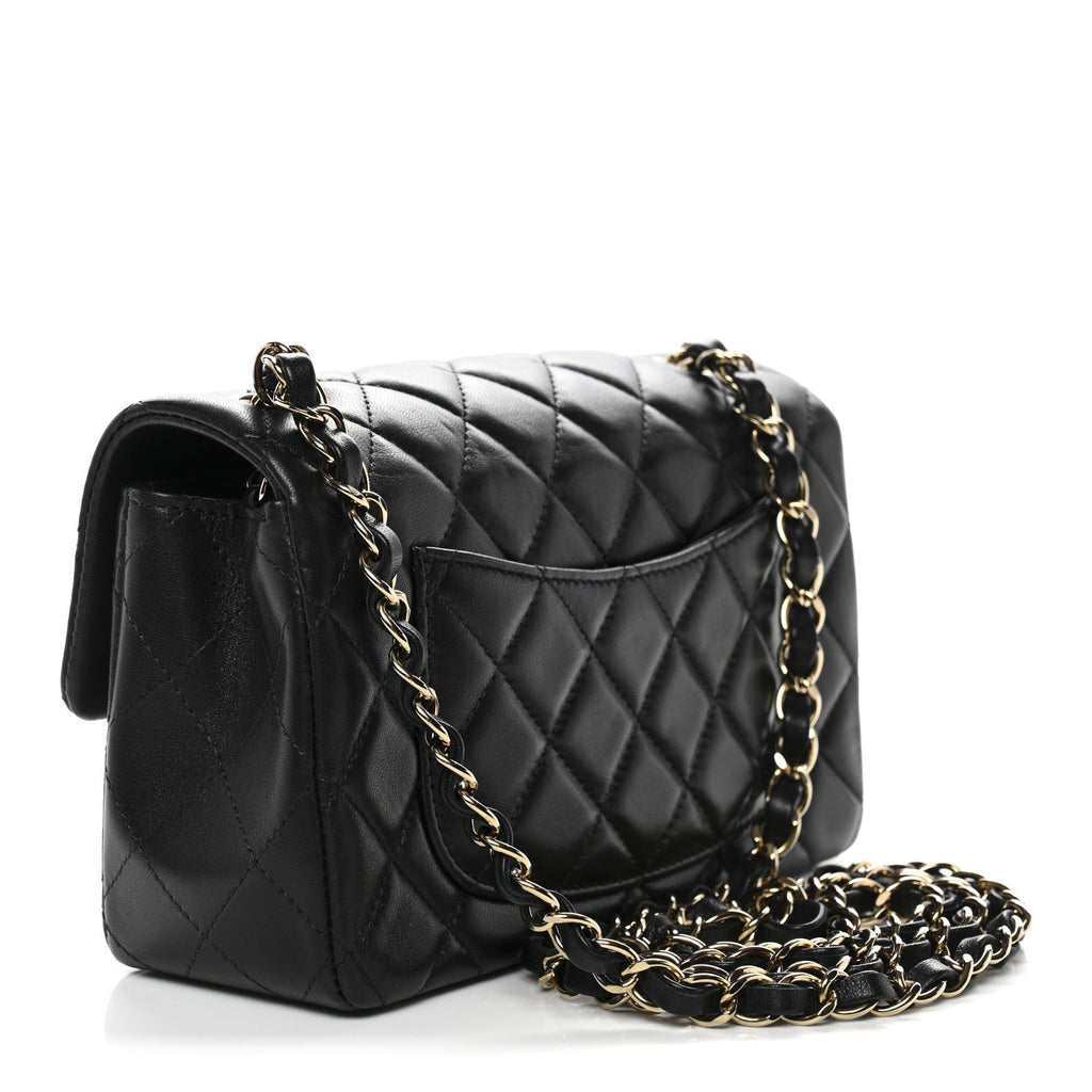Chanel Lambskin Quilted Mini Rectangular Flap Black