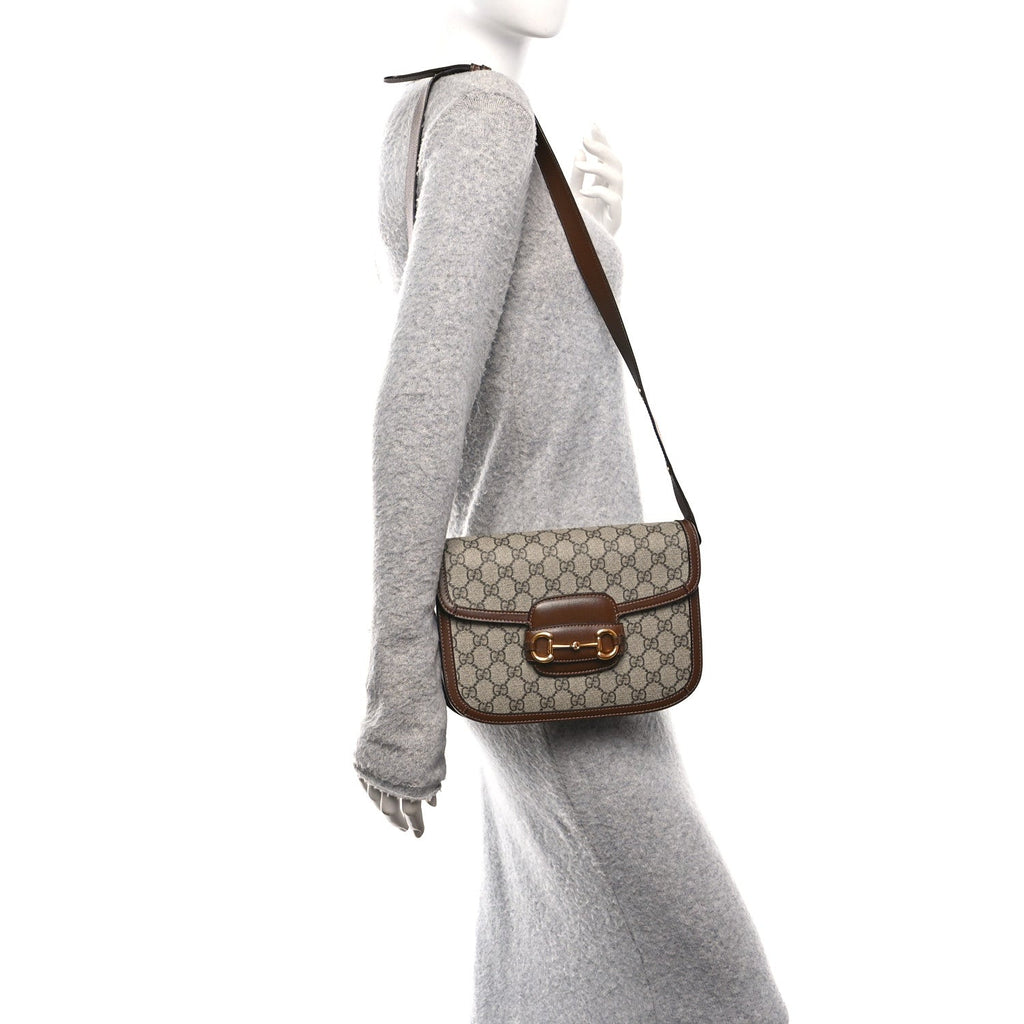 Gucci GG Supreme Monogram Horsebit 1955 Shoulder Bag Beige Brown Sugar