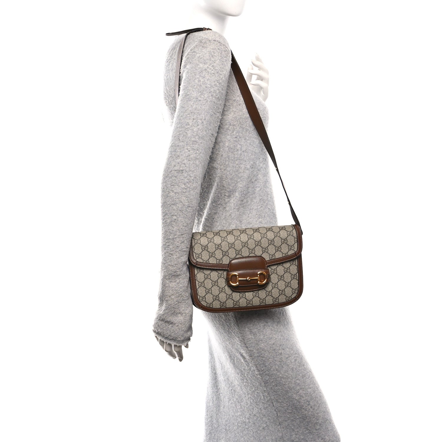 Gucci GG Supreme Monogram Horsebit 1955 Shoulder Bag Beige Brown Sugar