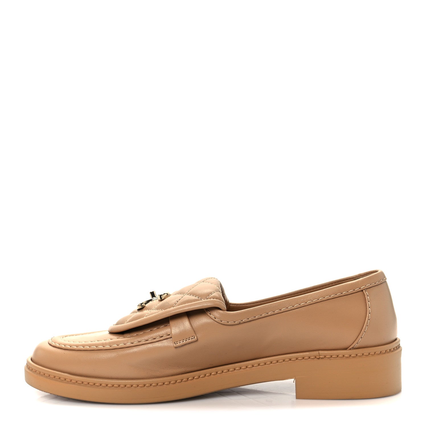 Lambskin Quilted CC Turnlock Moccasins 38 Beige