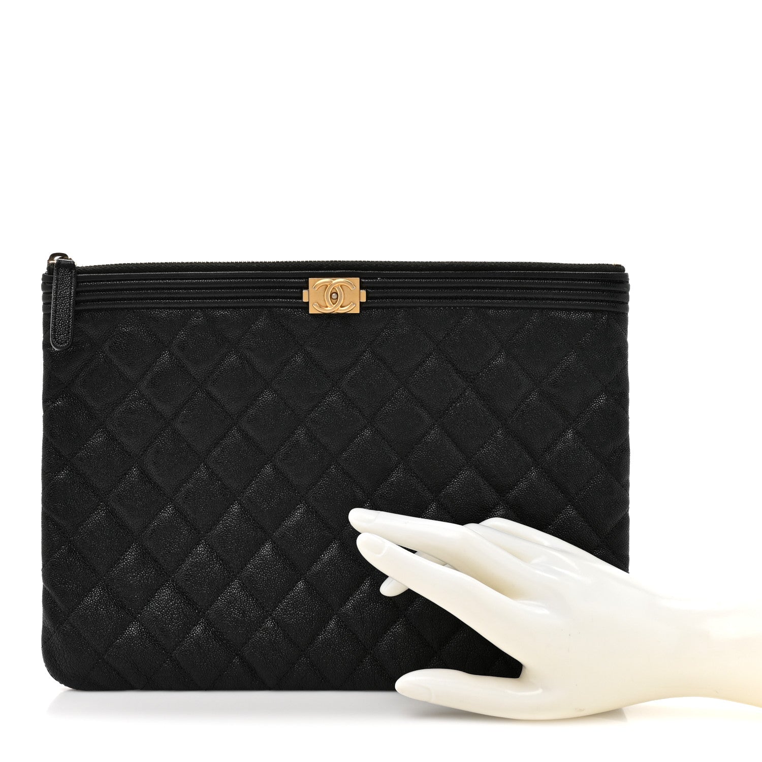 Caviar Quilted Medium Boy Cosmetic Case Black