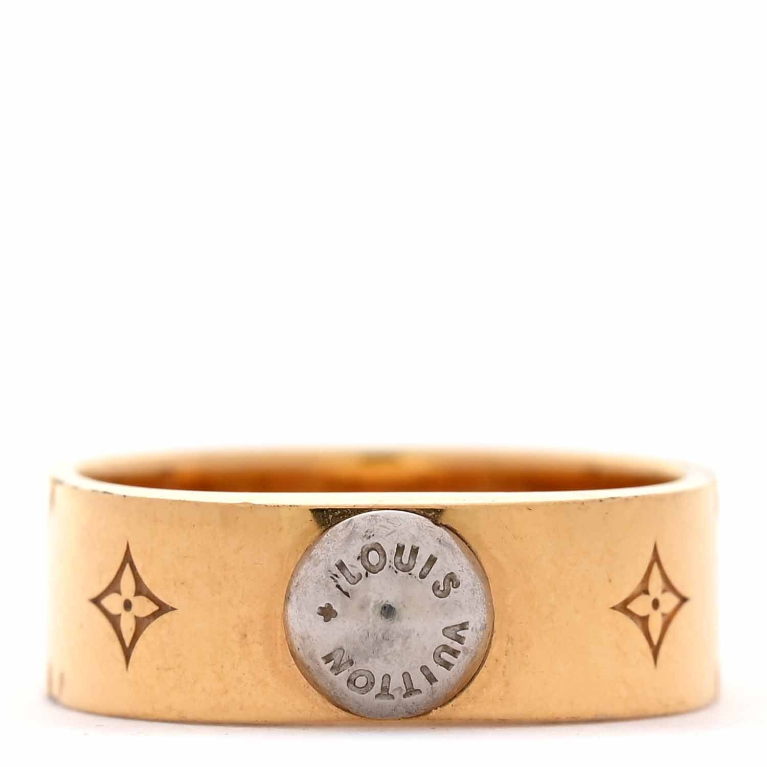 Louis Vuitton Brass Monogram Engraved Nanogram Ring S Gold