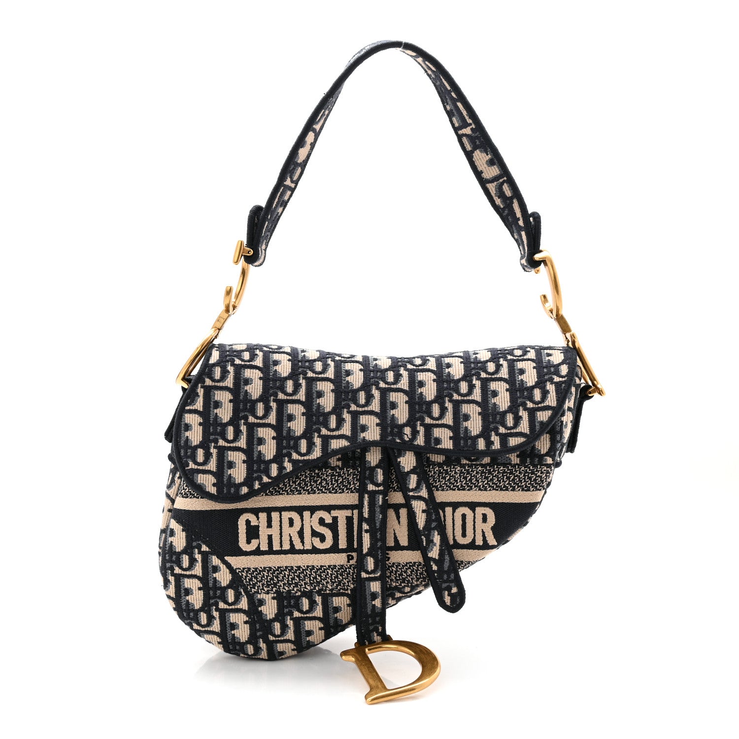 Christian Dior Oblique Embroidered Saddle Bag Blue
