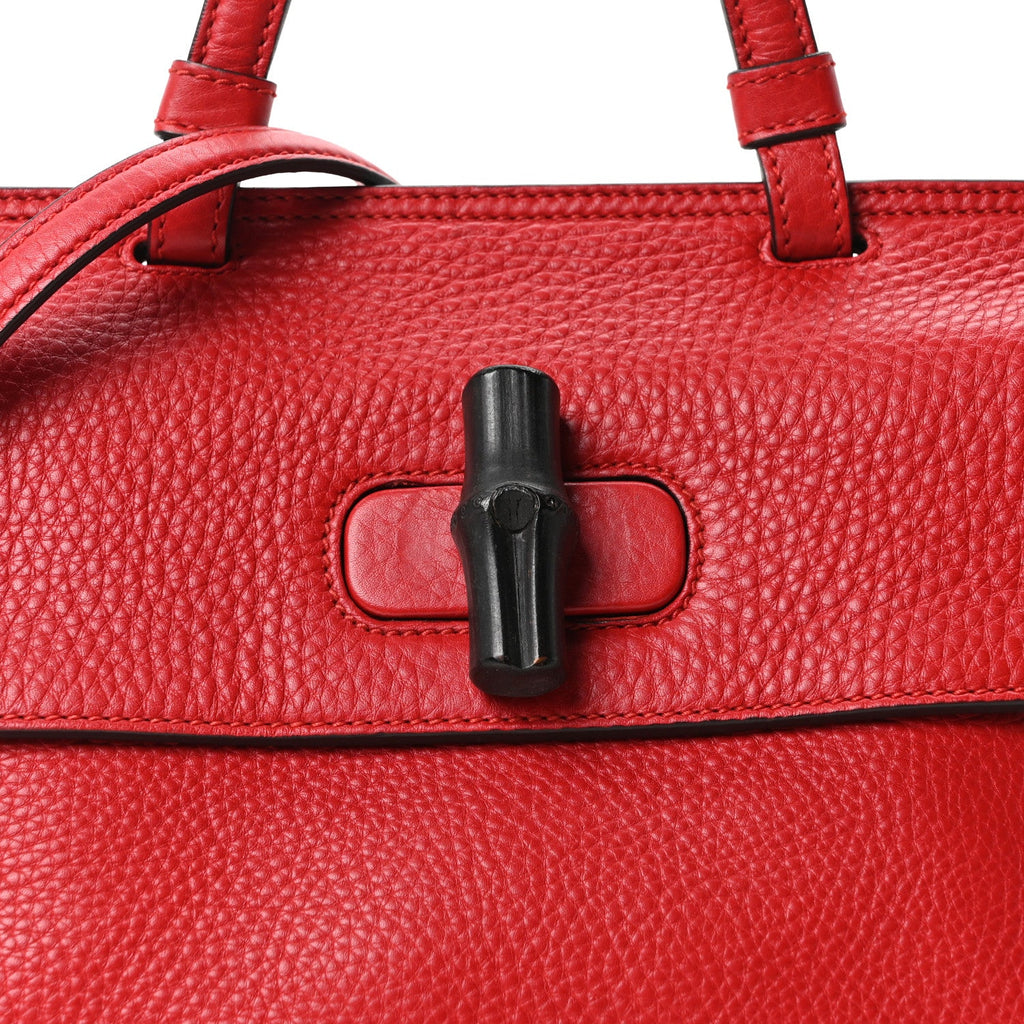 Gucci Cellarius Calfskin Small Bamboo Daily Top Handle Bag Hibiscus Red