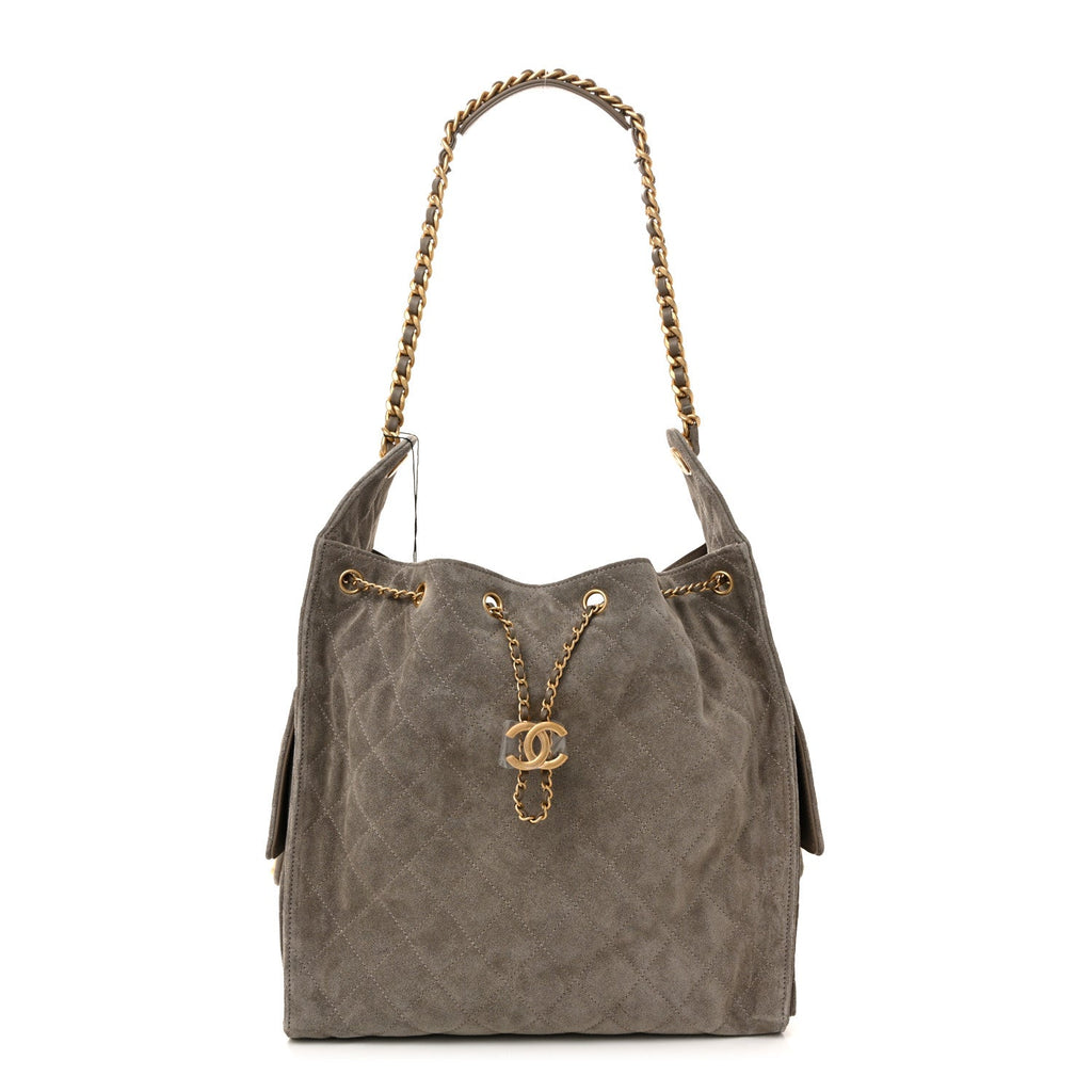 Chanel Suede Quilted Medium Chanel 25 Handbag Grey