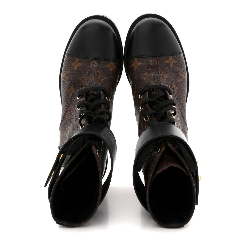 Louis Vuitton Calfskin Monogram Wonderland Flat Ranger Boots 39 Black