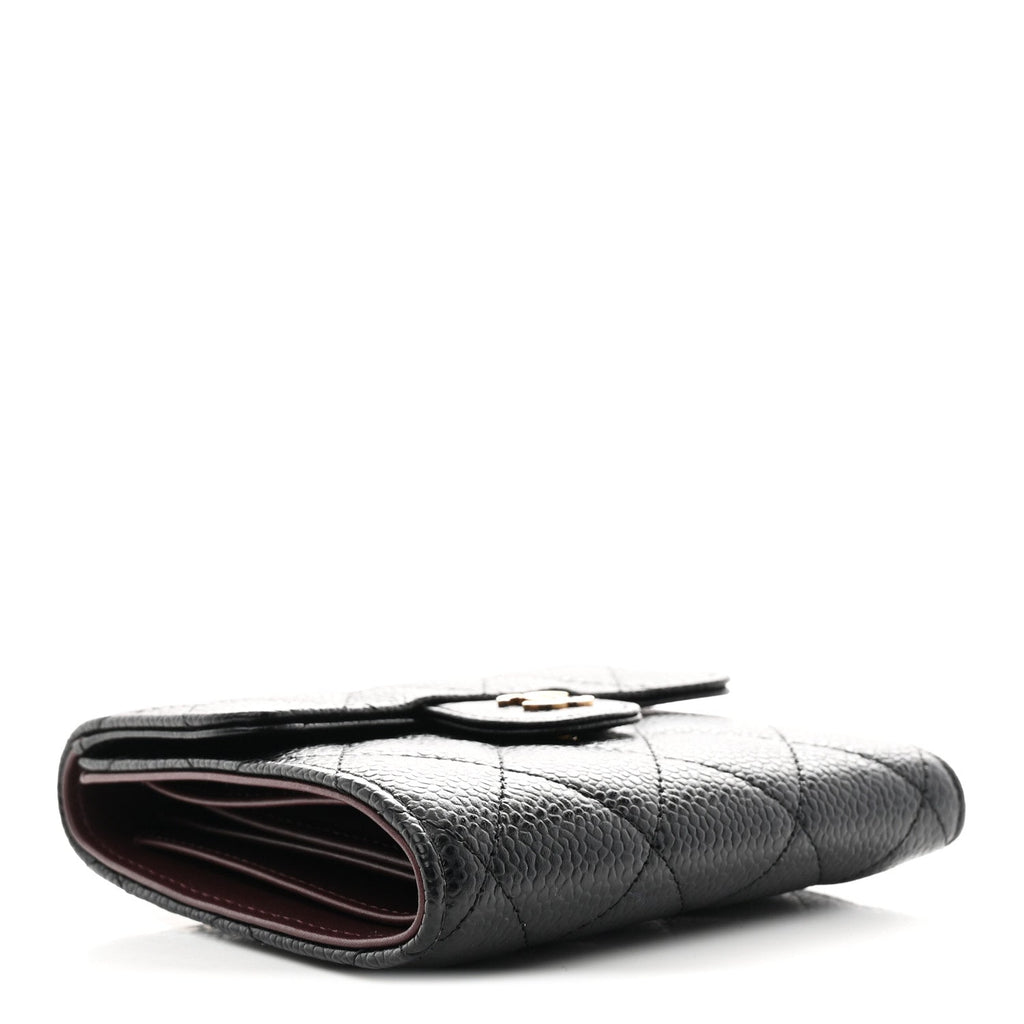 Caviar Quilted Compact Flap Wallet Black