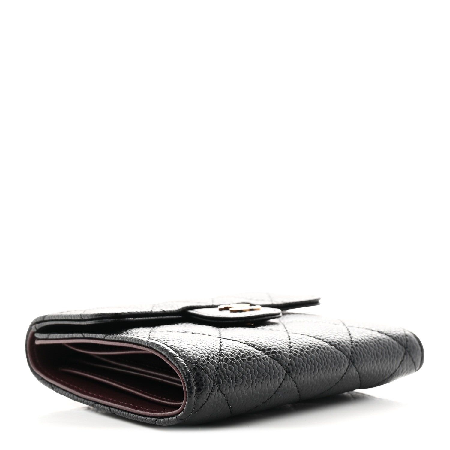 Caviar Quilted Compact Flap Wallet Black