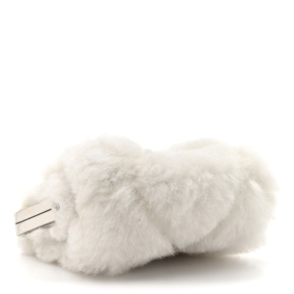 Chanel Shearling Sheepskin Lambskin Quilted Clutch With Chain White
