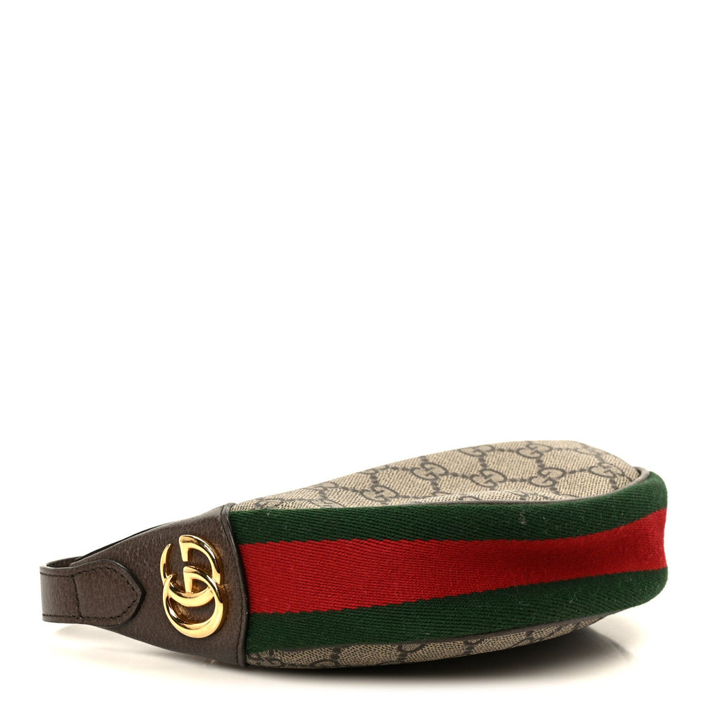 Gucci GG Supreme Monogram Textured Calfskin Web Mini Ophidia Half Moon Hobo Beige Ebony New Acero