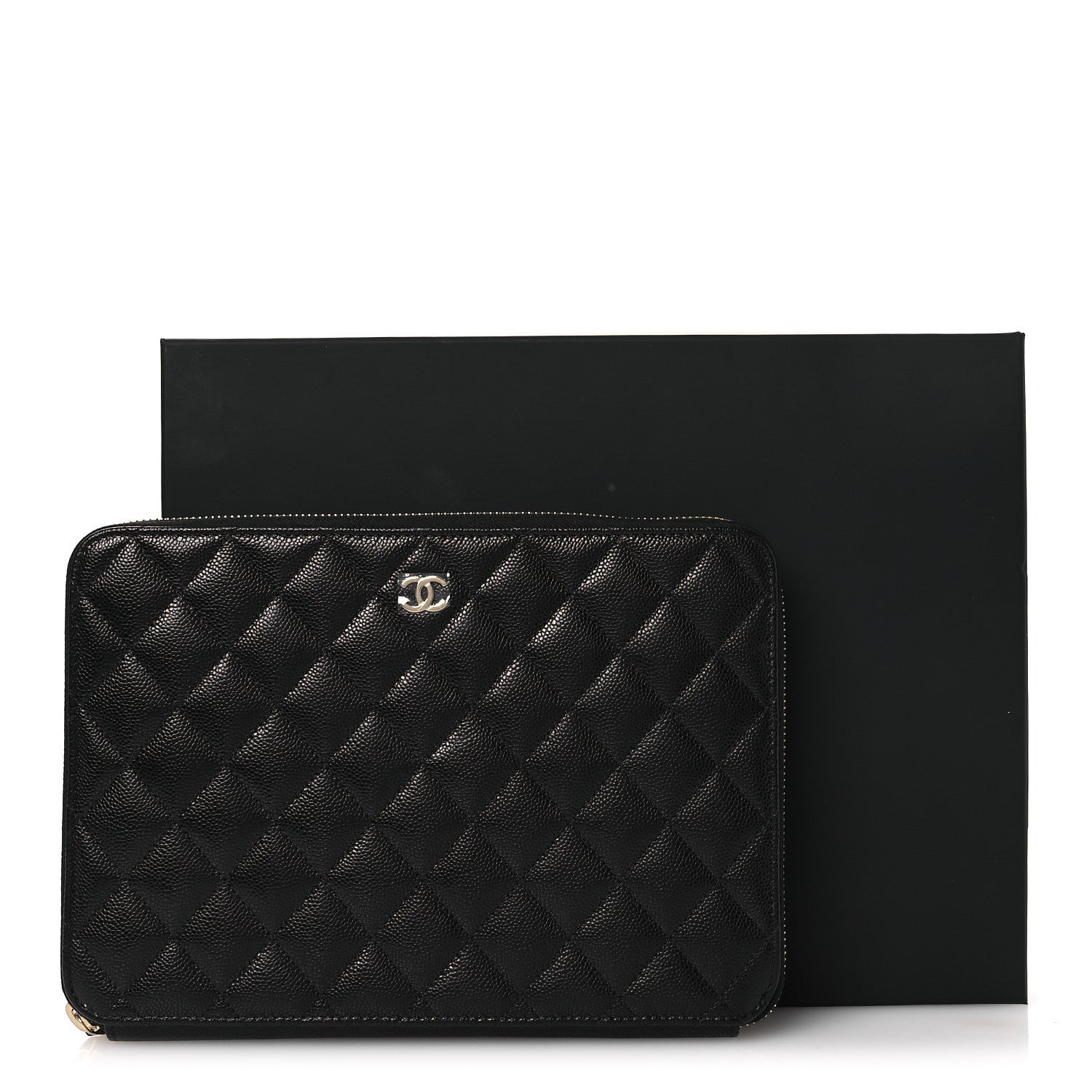 Caviar Quilted Zipped Travel Pouch Black