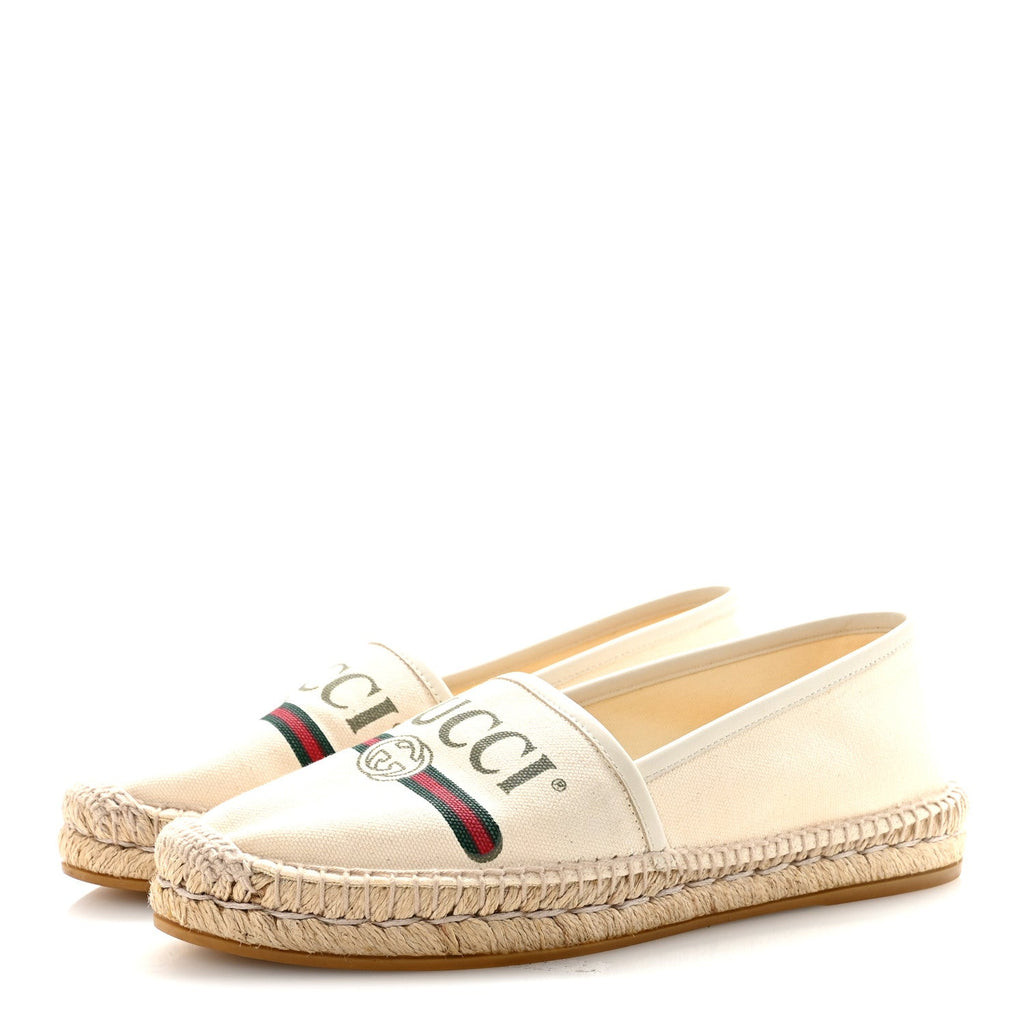 Gucci Canvas Logo Espadrilles 39.5 Greggio White