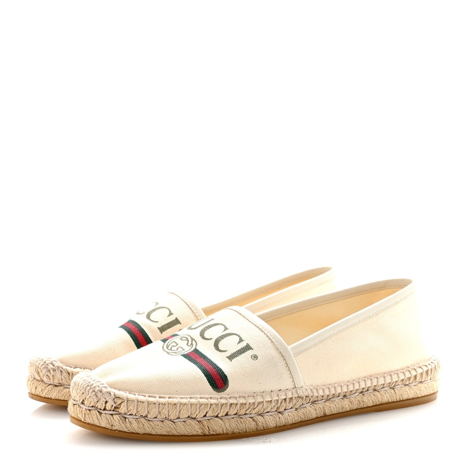 Gucci Canvas Logo Espadrilles 39.5 Greggio White