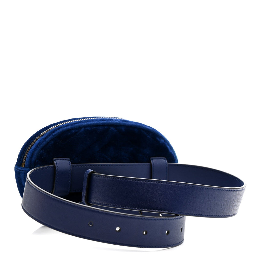 Gucci Velvet Matelasse GG Marmont Belt Bag 85 34 Cobalt Blue