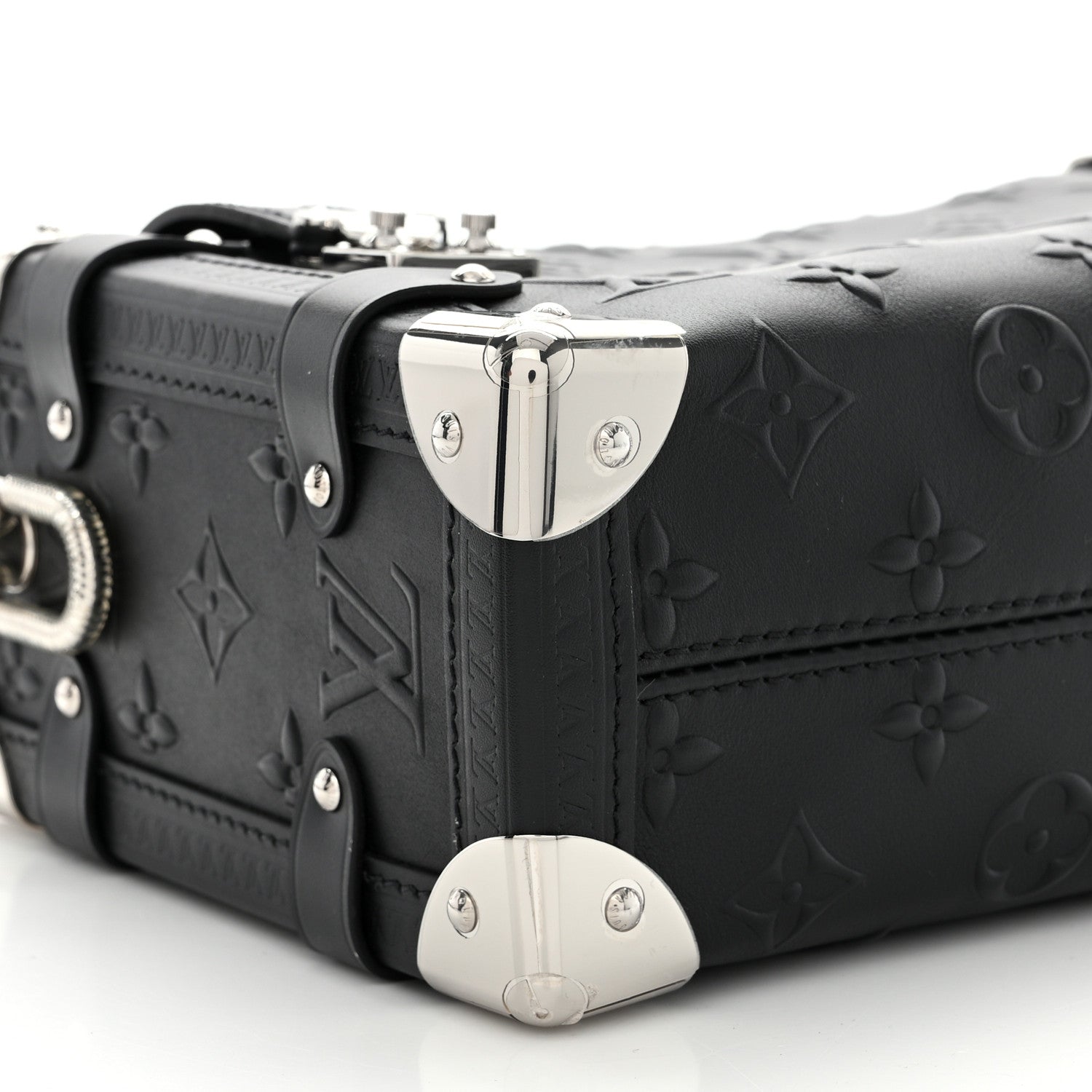 Louis Vuitton Calfskin Debossed Monogram Side Trunk Black