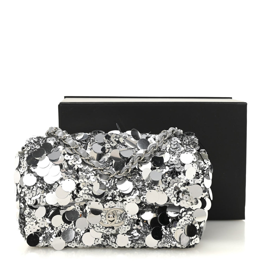 Chanel Sequin Mini Rectangular Flap Silver