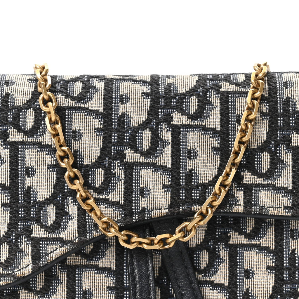 Christian Dior Oblique Saddle Chain Long Wallet Blue