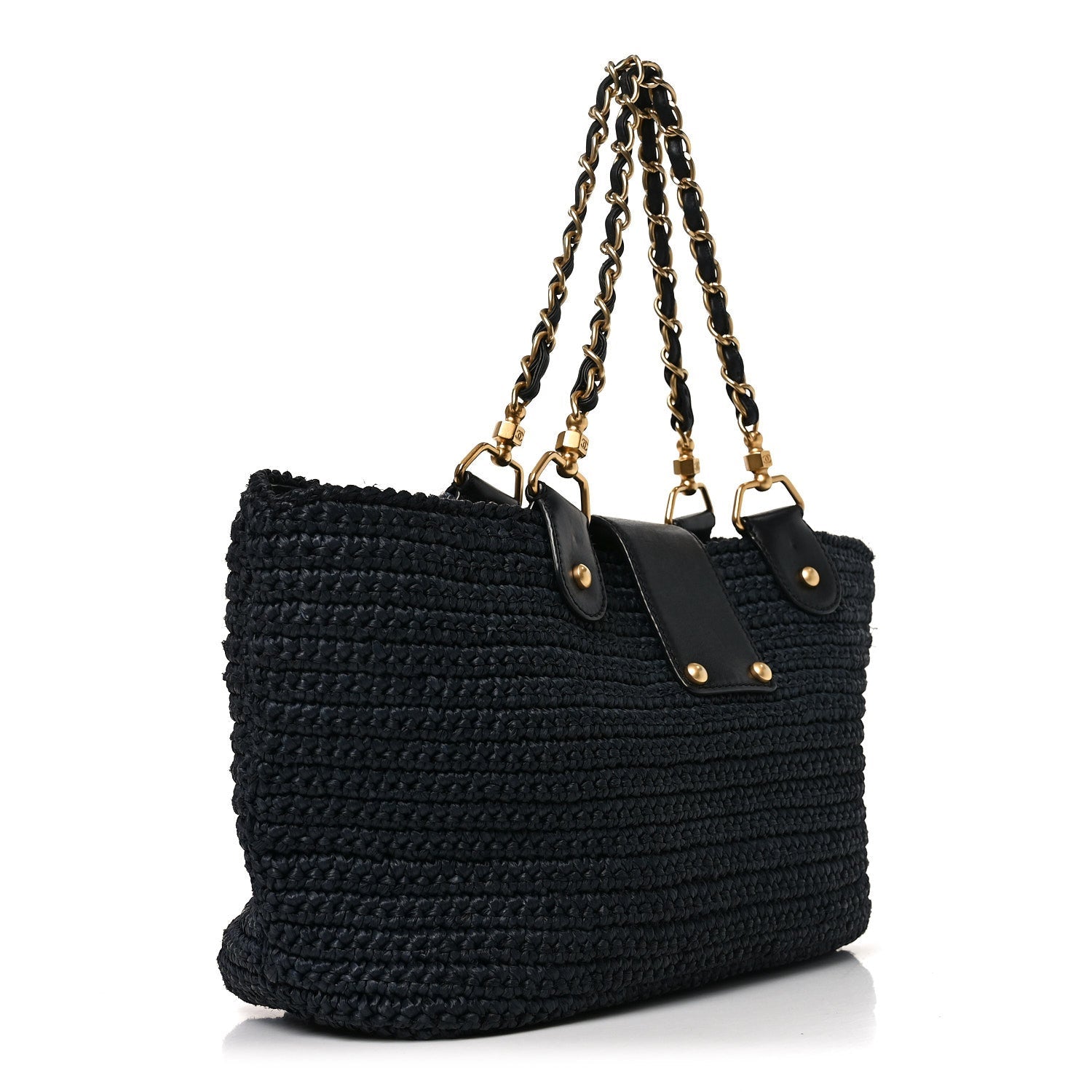 Chanel Straw Raffia Tote Black