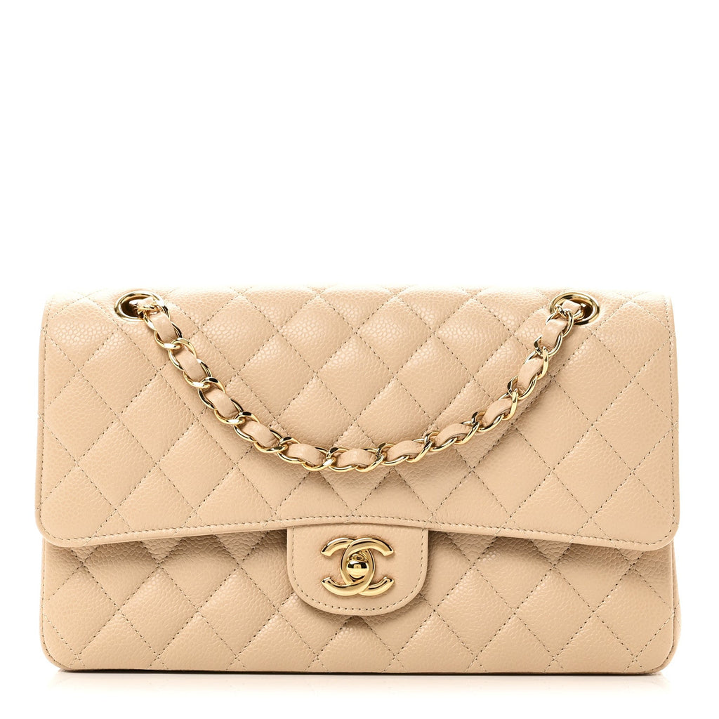 Chanel Caviar Quilted Medium Double Flap Beige