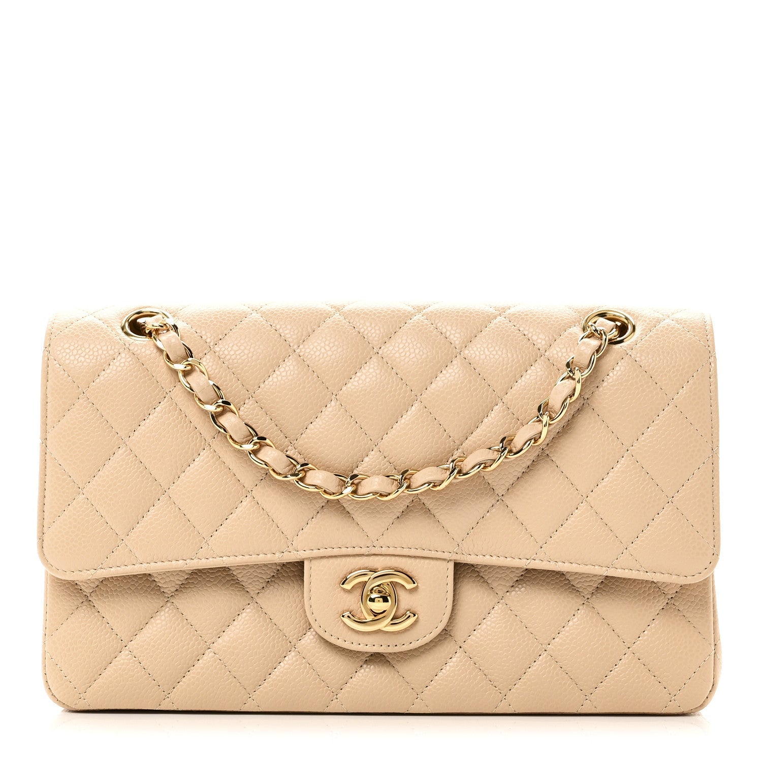 Chanel Caviar Quilted Medium Double Flap Beige