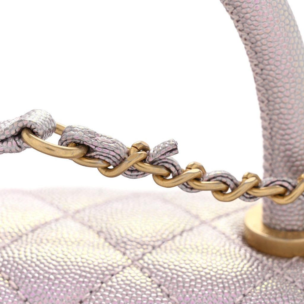 Chanel Metallic Caviar Quilted Mini Coco Handle Flap Light Pink