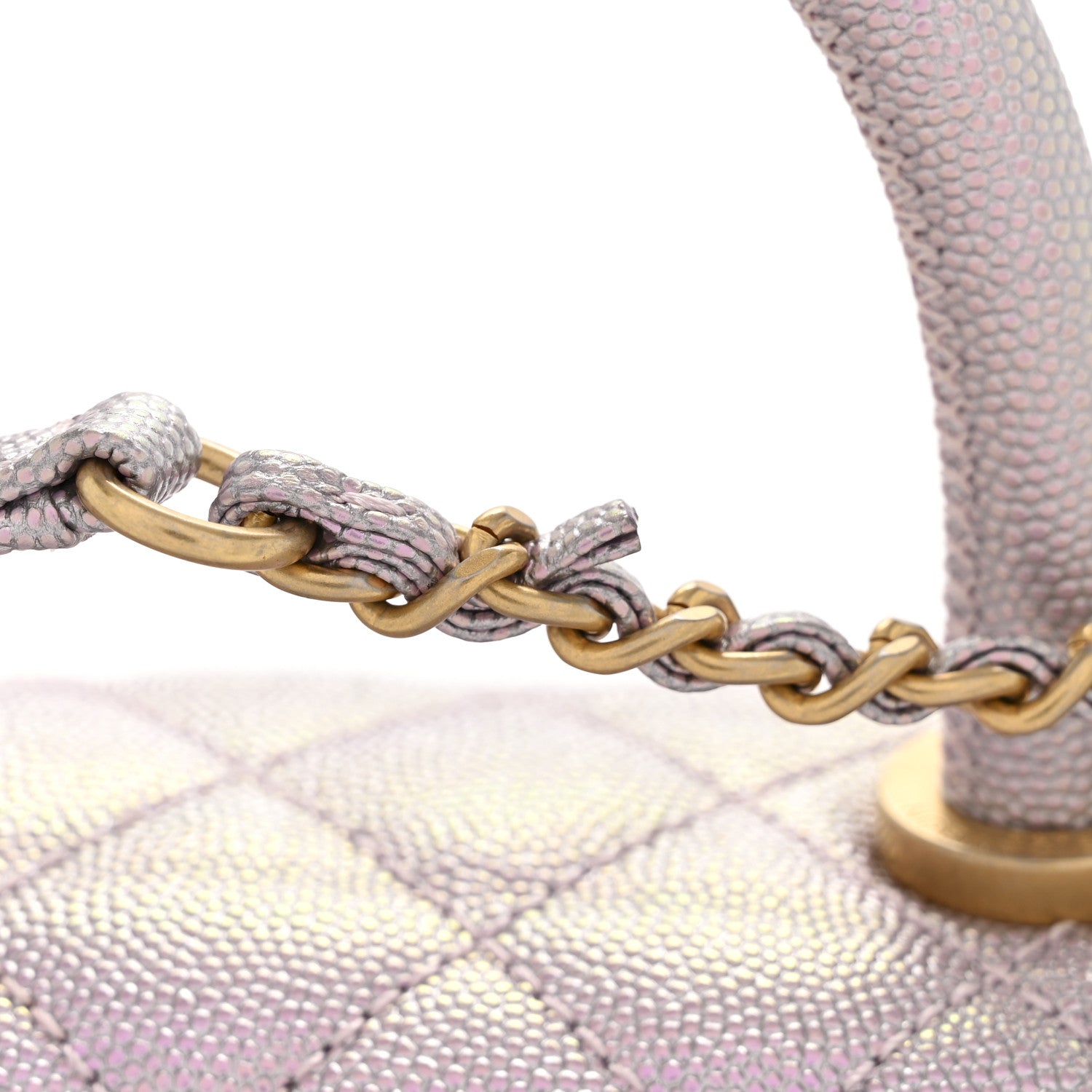 Chanel Metallic Caviar Quilted Mini Coco Handle Flap Light Pink