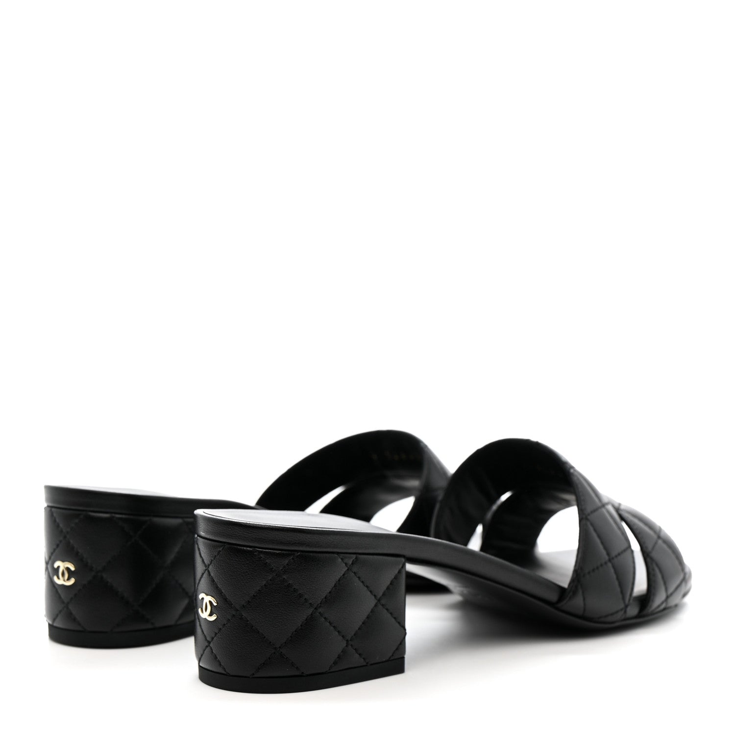 Lambskin Quilted CC Mules Sandals 39 Black