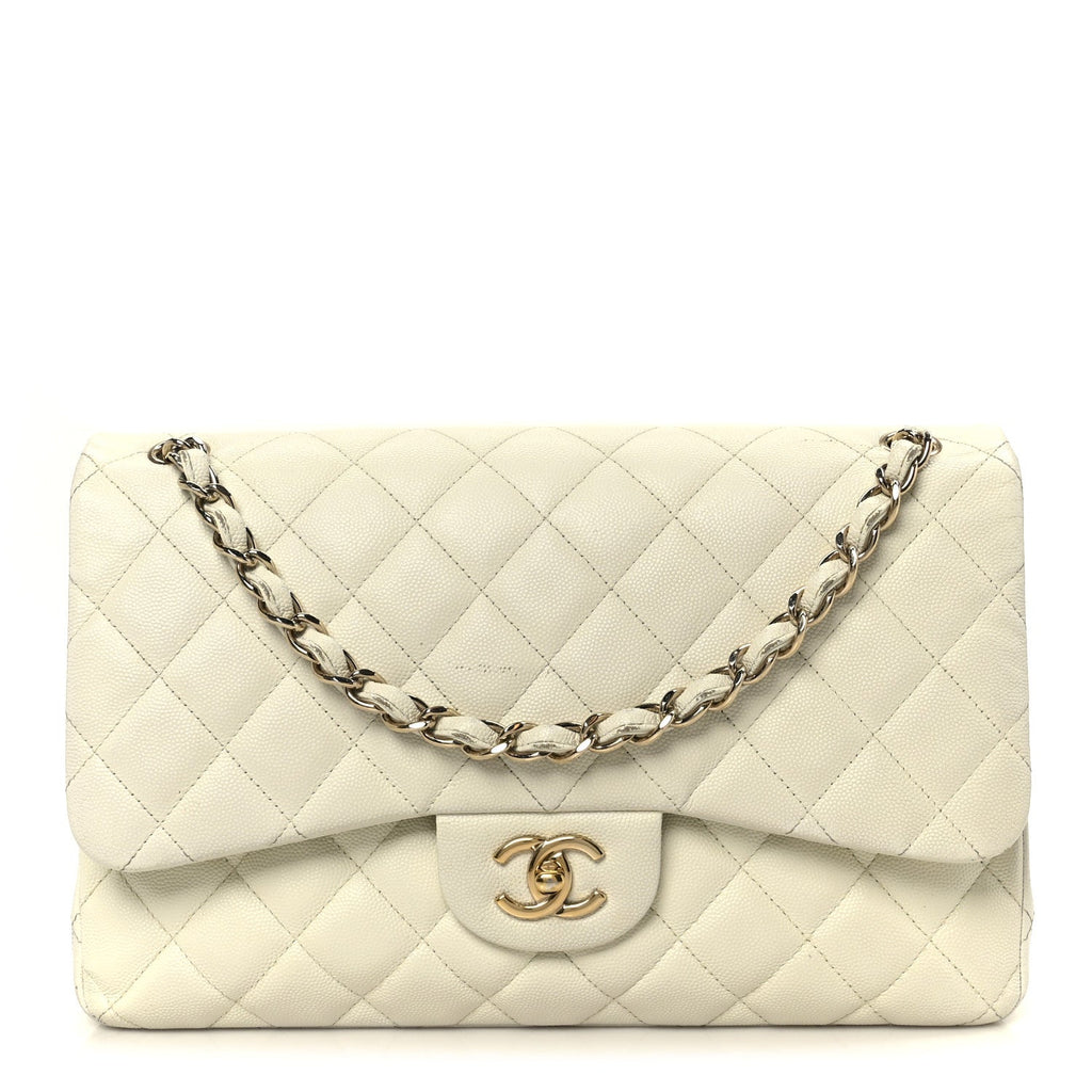 Chanel Caviar Quilted Jumbo Double Flap White