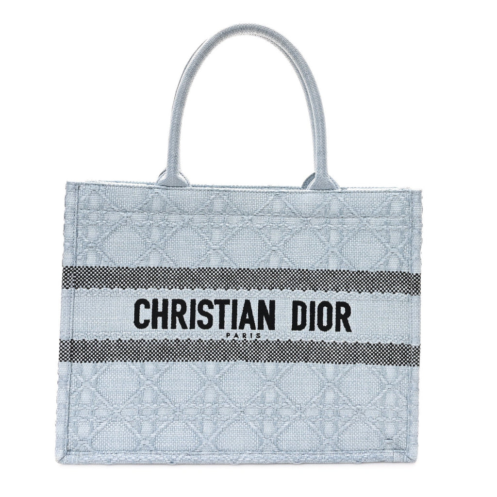 Christian Dior Raffia Cannage Medium Book Tote Blue