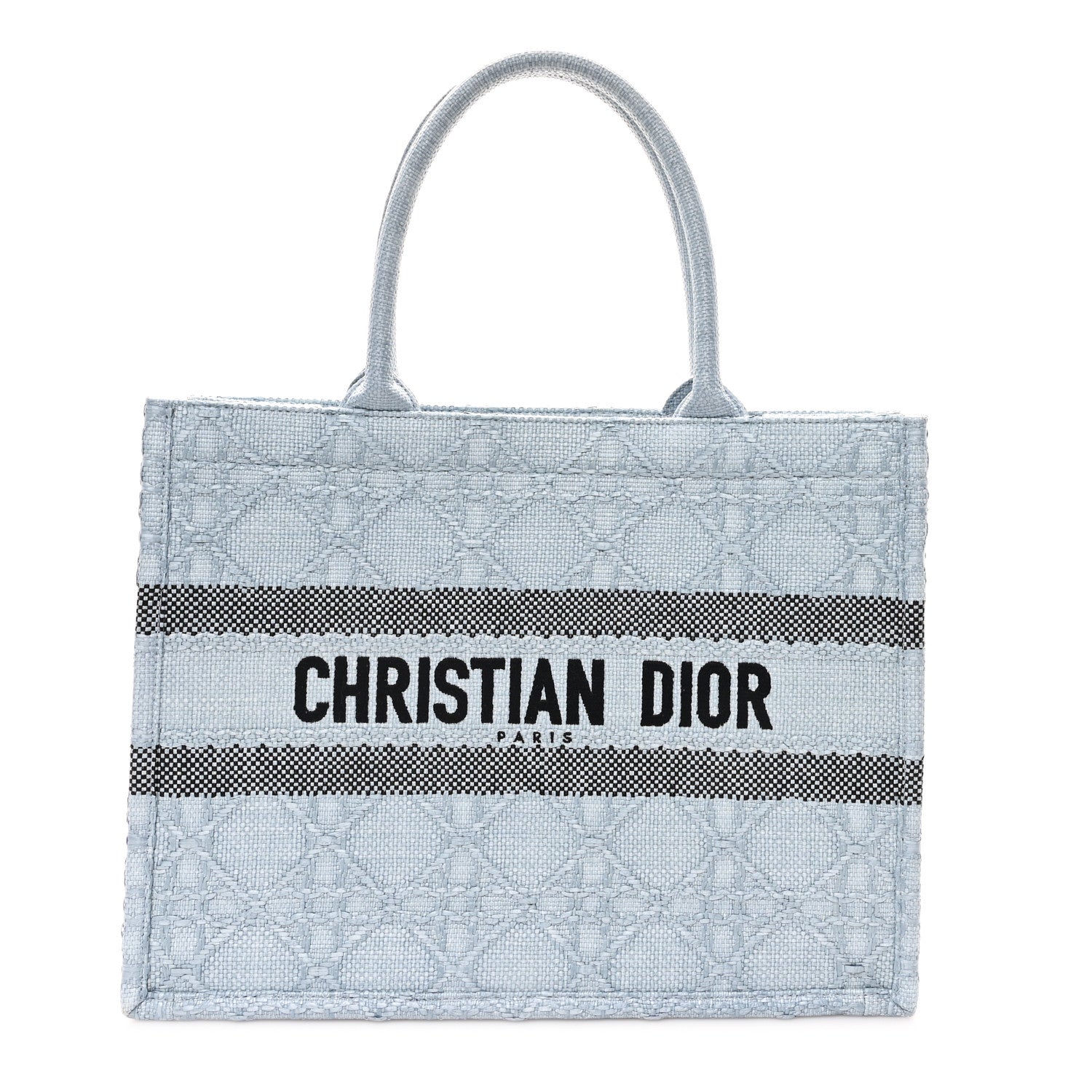 Christian Dior Raffia Cannage Medium Book Tote Blue