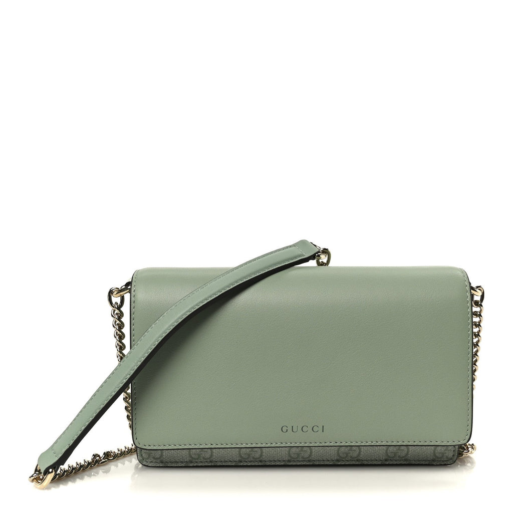 Gucci GG Supreme Monogram Textured Calfskin Emblem Wallet On Chain Sage Green
