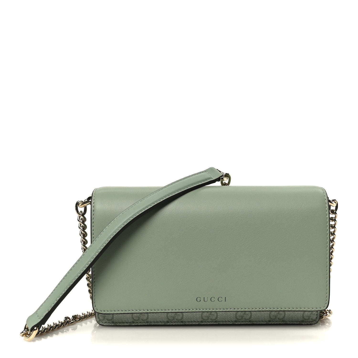 Gucci GG Supreme Monogram Textured Calfskin Emblem Wallet On Chain Sage Green