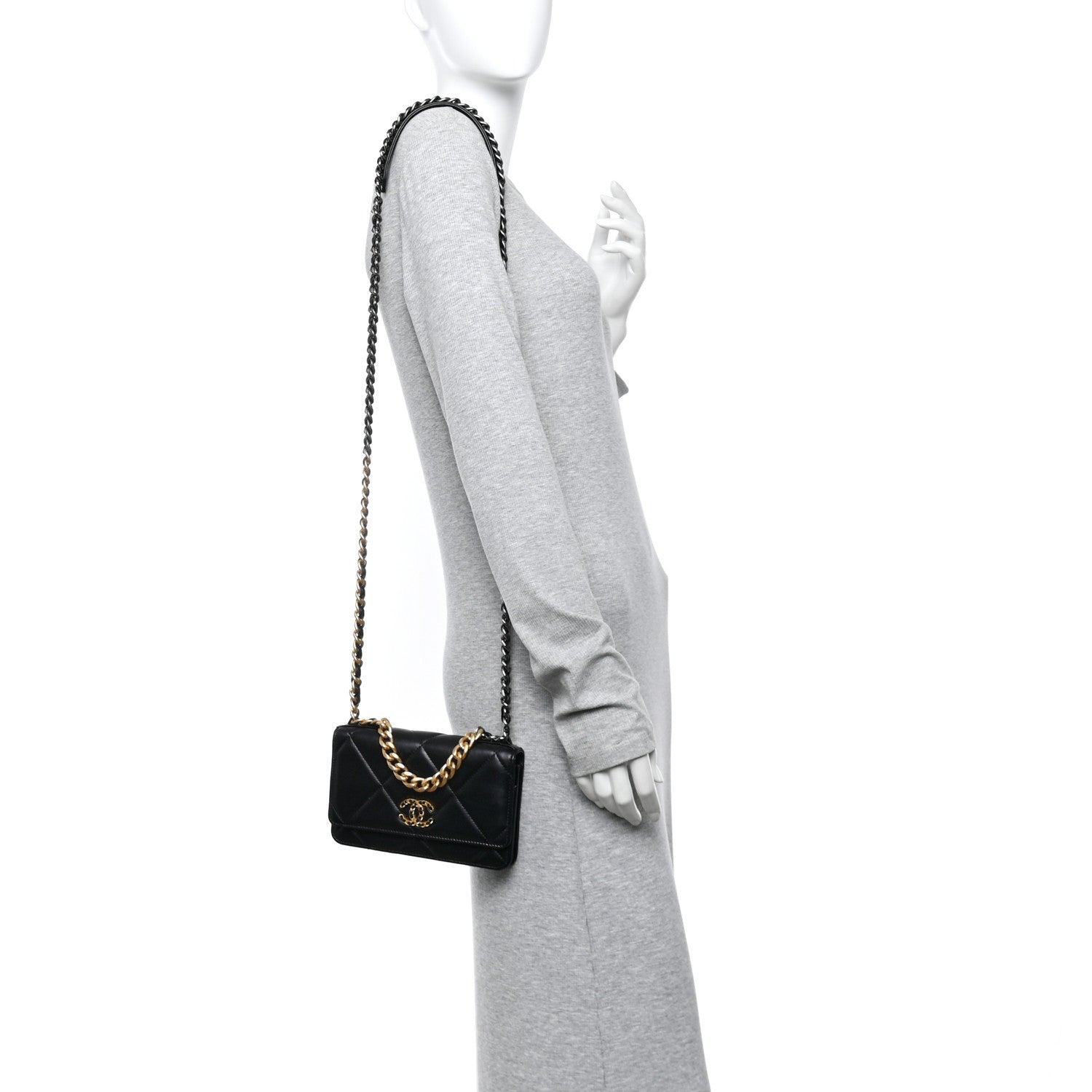 Chanel Lambskin Quilted Chanel 19 Wallet On Chain WOC Black
