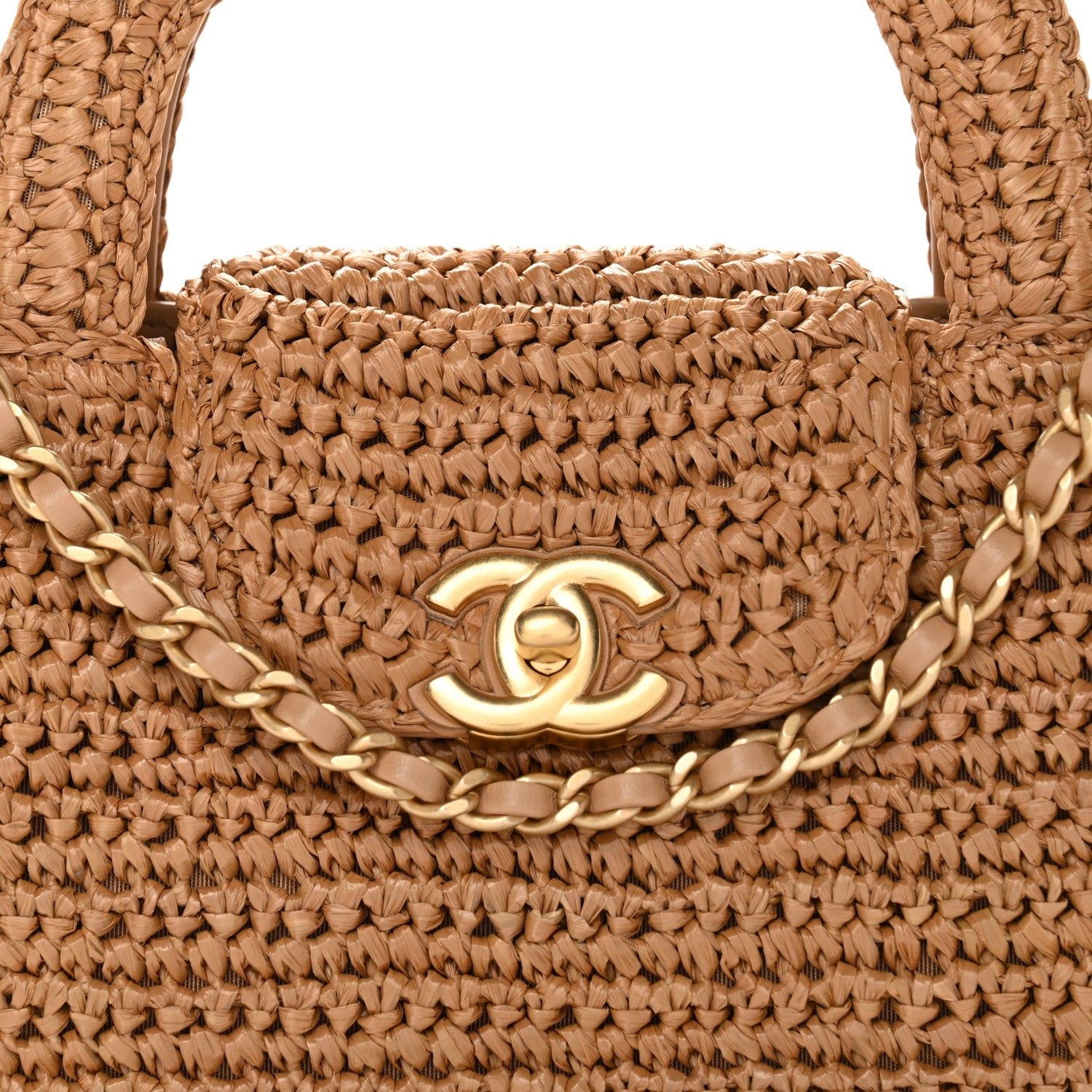 Chanel Braided Raffia Nano Kelly Flap Bag Dark Beige