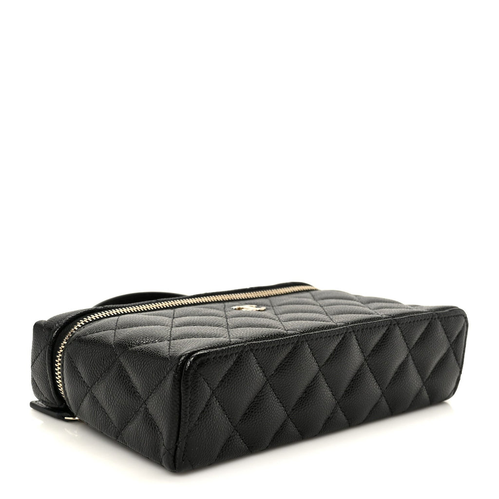 Chanel Caviar Quilted Top Handle Slim Vanity With Chain Black