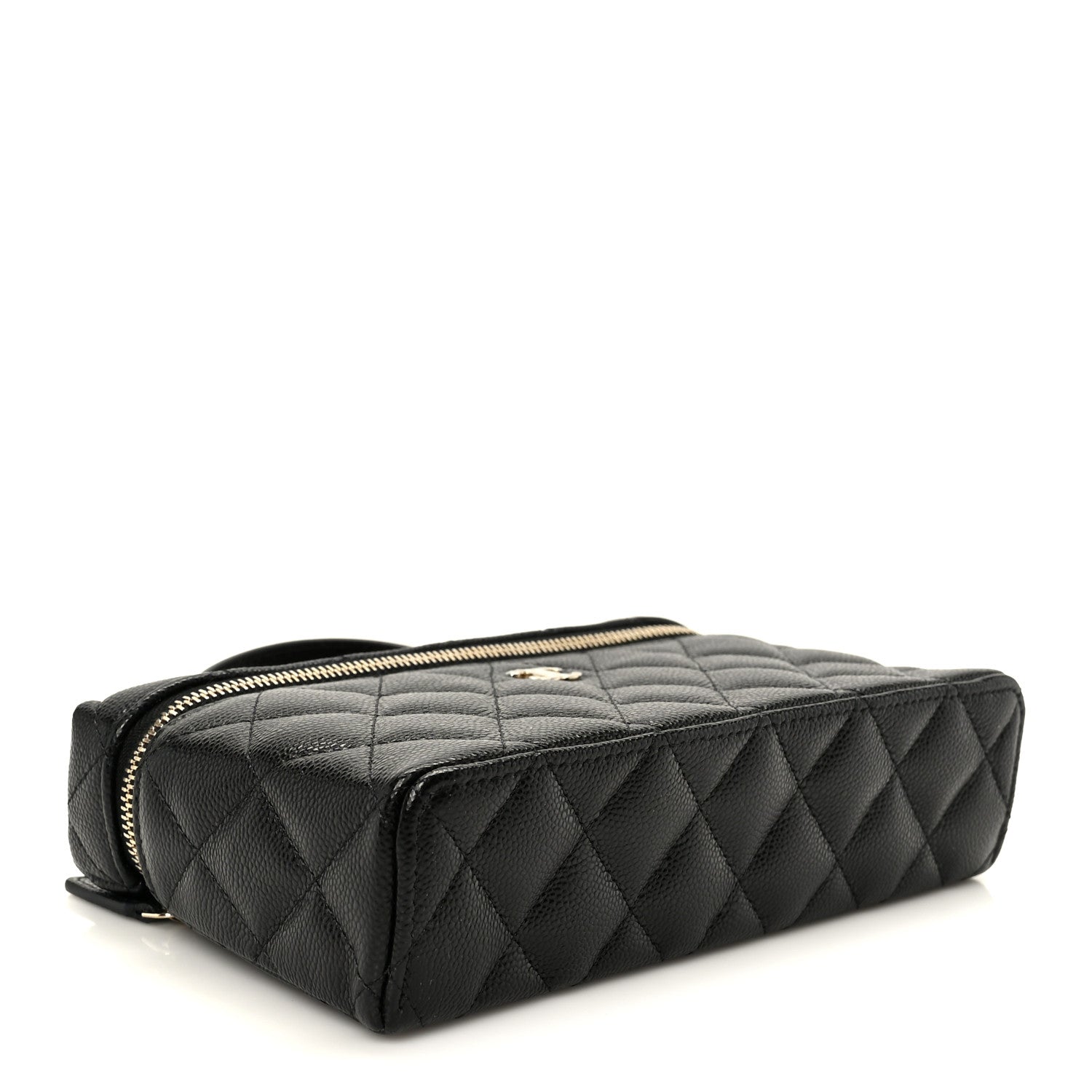 Chanel Caviar Quilted Top Handle Slim Vanity With Chain Black
