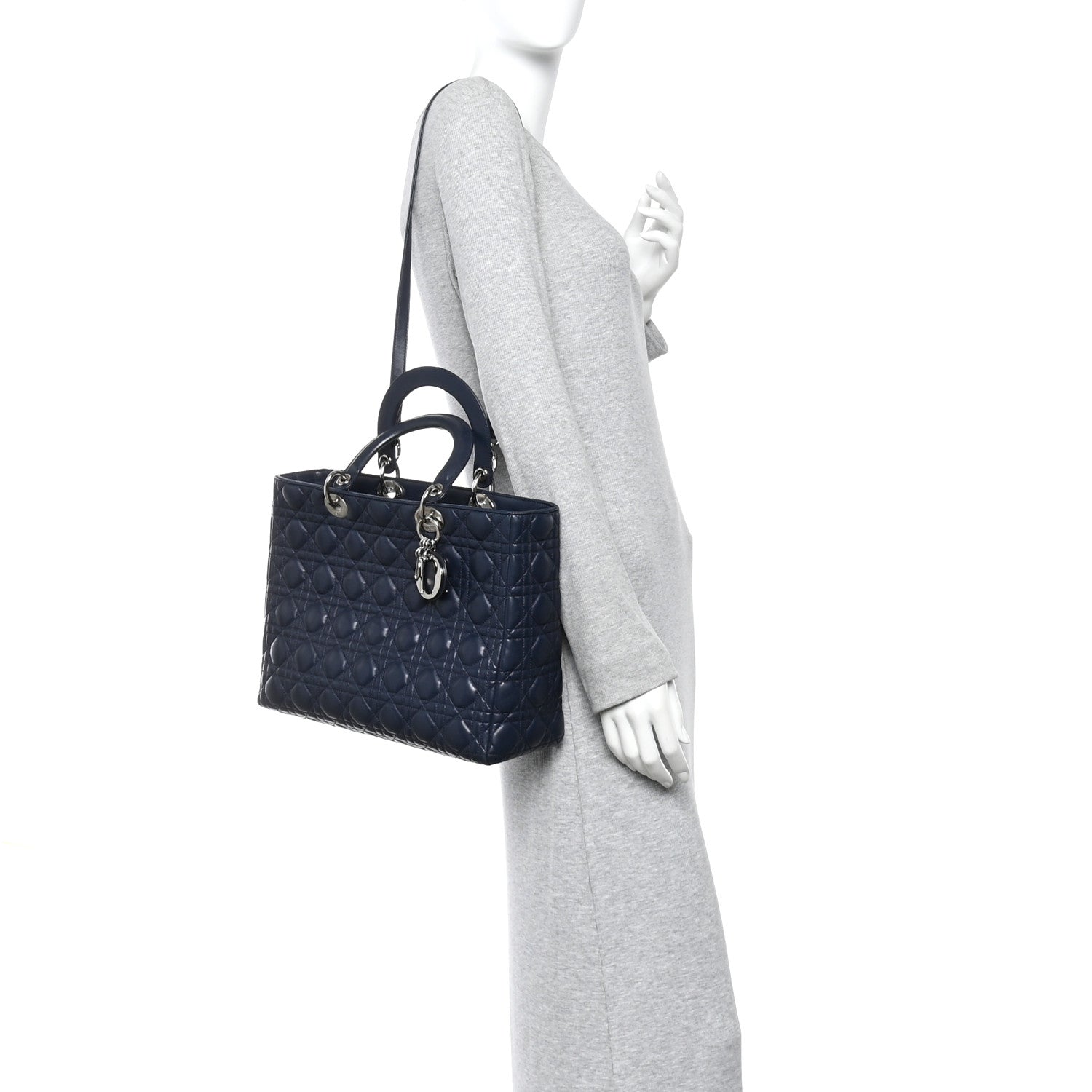 Christian Dior Lambskin Cannage Large Lady Dior Navy Blue