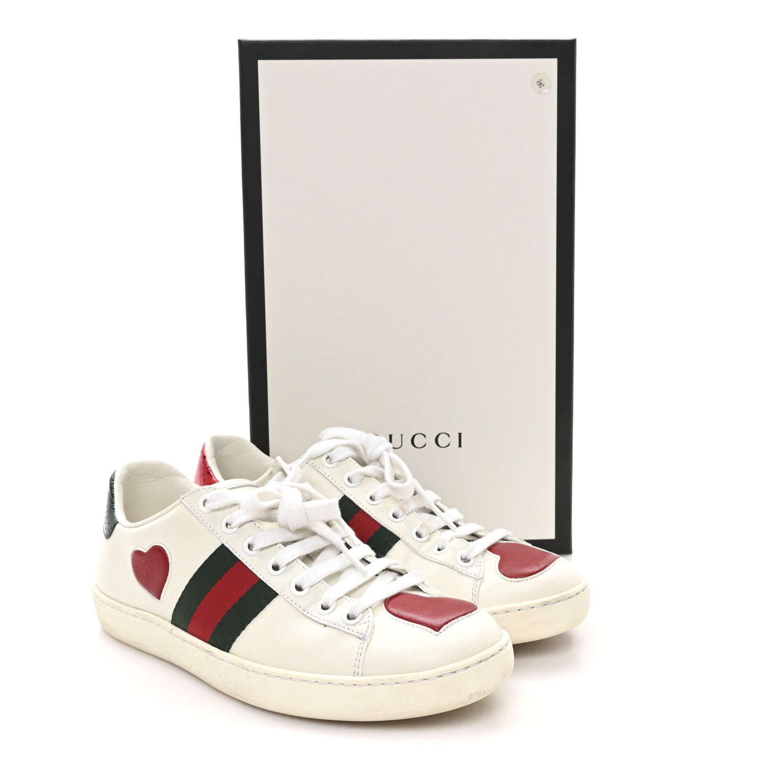 Gucci Calfskin Web Heart Embroidered Womens Ace Sneakers 36 White