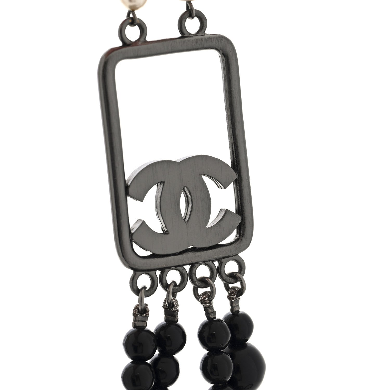 Ruthenium Resin Graduated Beaded Pearl CC Multi Strand Long Necklace Black