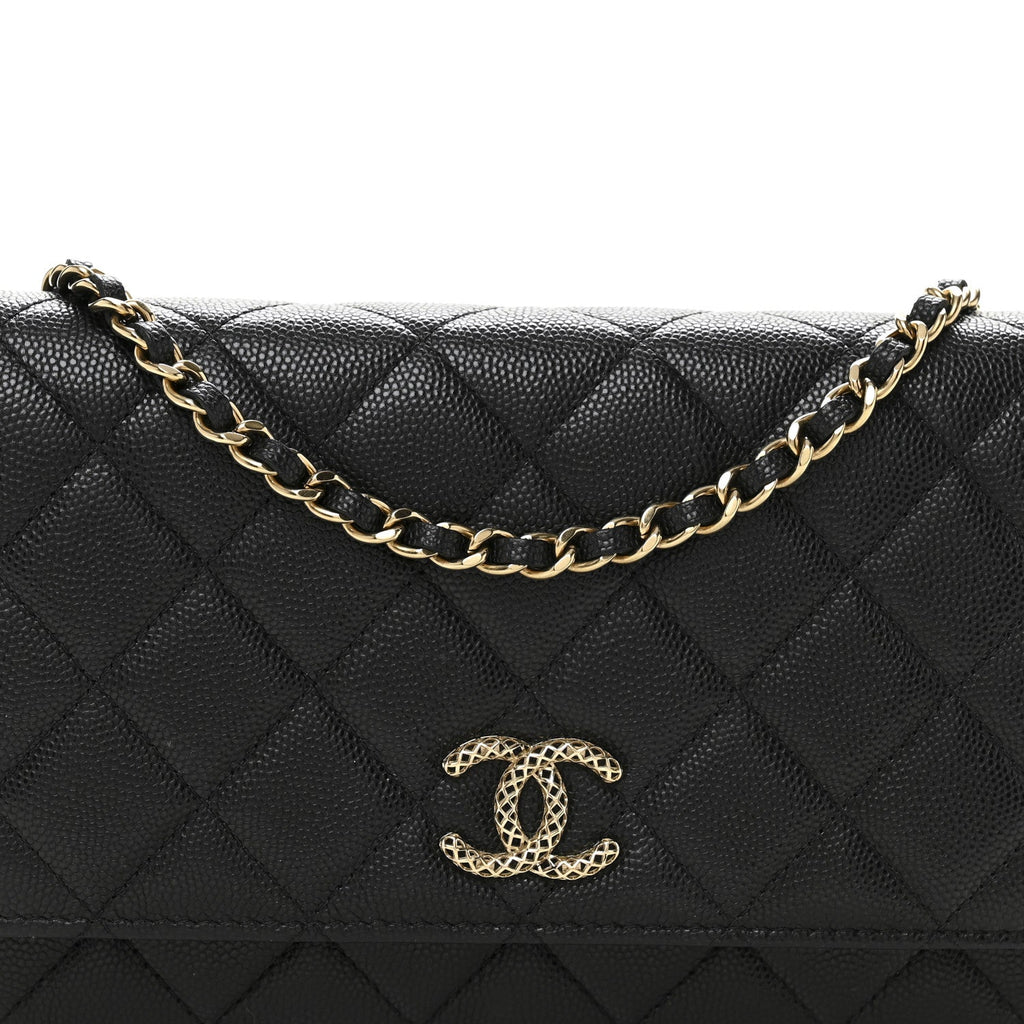 Chanel Caviar Quilted Perforated Metal CC Wallet On Chain WOC Black