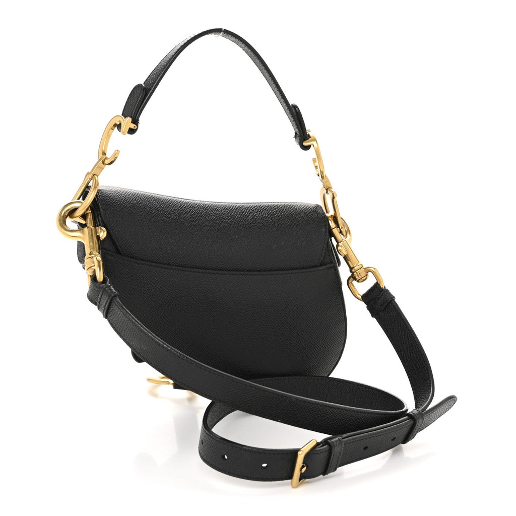 Christian Dior Grained Calfskin Mini Saddle Bag With Strap Black
