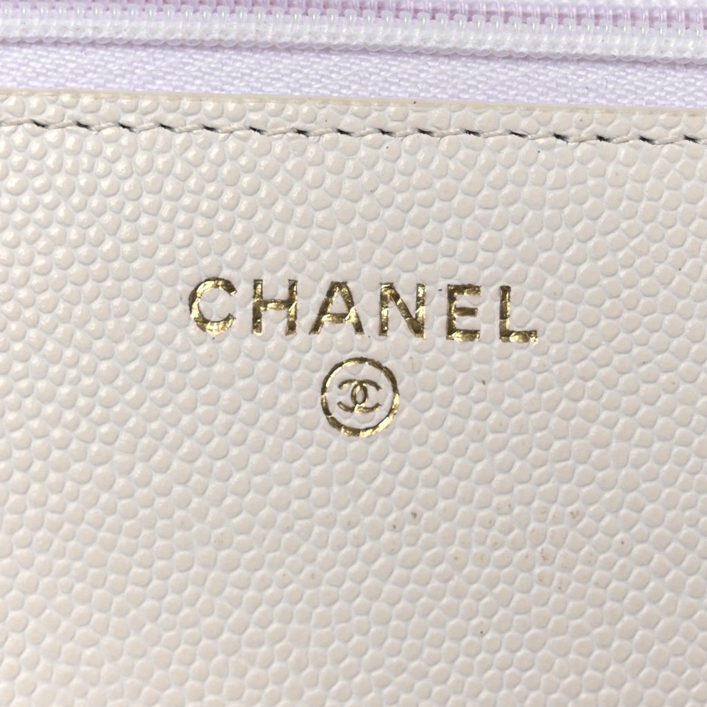 Chanel Caviar Quilted Perforated Metal CC Wallet On Chain WOC White