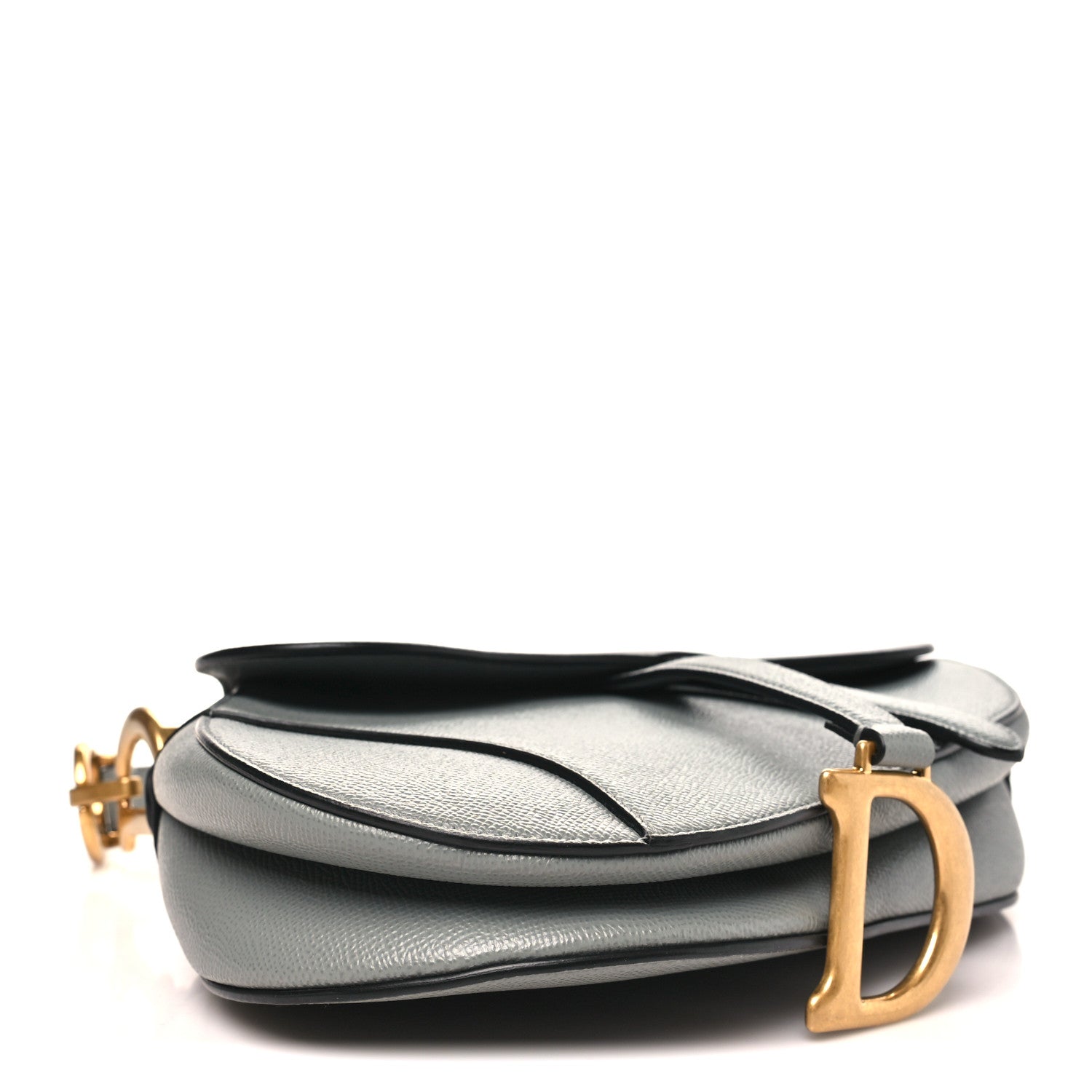 Christian Dior Grained Calfskin Saddle Bag Grey Stone