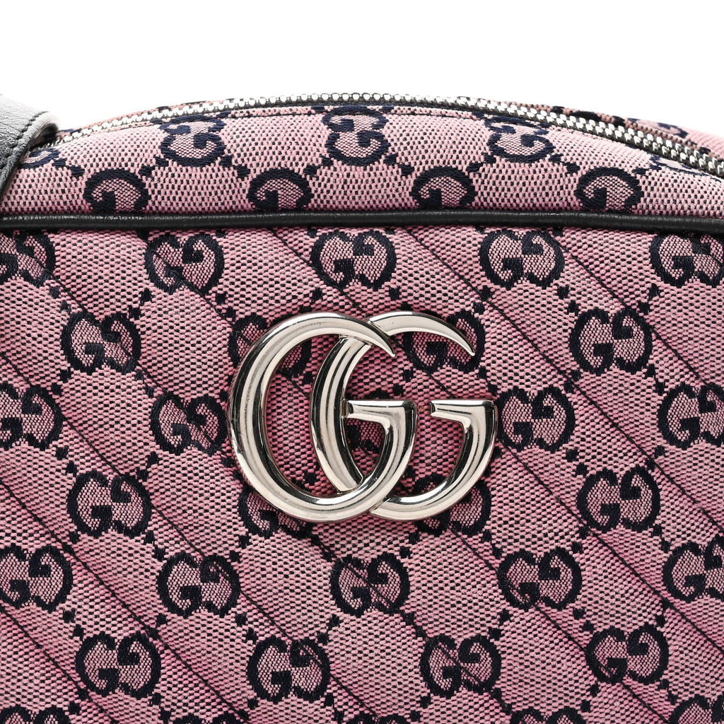 Gucci Monogram Multicolor Matelasse Diagonal Small GG Marmont Chain Shoulder Bag Pink Blue