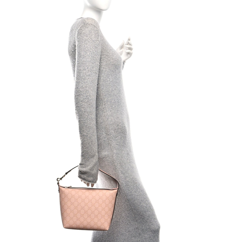 Gucci GG Supreme Monogram Textured Calfskin Web Super Mini Ophidia Shoulder Bag Pink