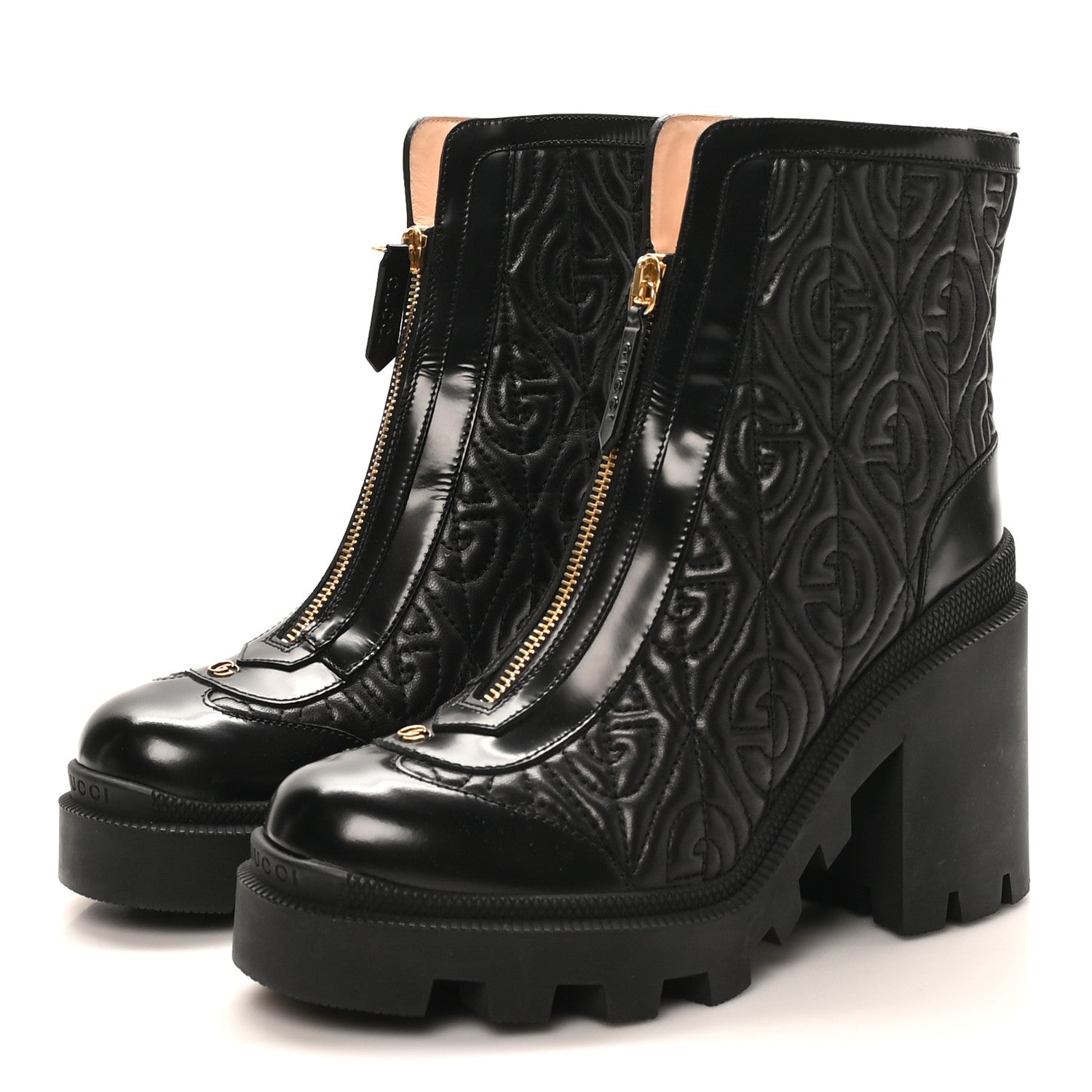 Gucci Calfskin Nappa Rhombus Quilted Trip Ankle Boots 36.5 Black