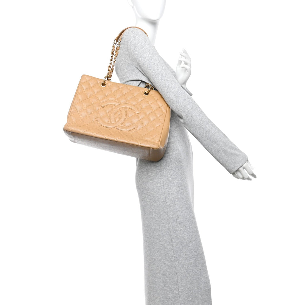 Chanel Caviar Quilted Grand Shopping Tote GST Dark Beige