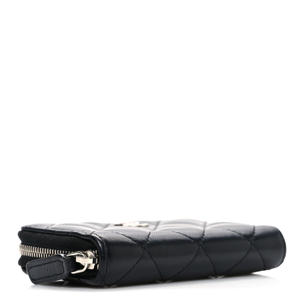Lambskin Quilted Zip Coin Purse Black