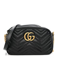 Gucci Calfskin Matelasse Small GG Marmont Chain Shoulder Bag Black